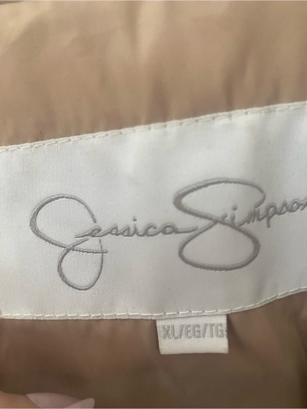 Jessica Simpson Quilted Beige Ruffle-Trim Puffer Jacket - Picture 2 of 5